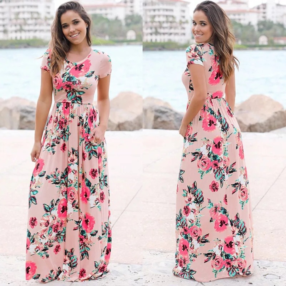 RATED 5 🌟 NEW Pink Floral Short Sleeve Maxi Dress